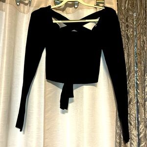 NWT Black Medium LS crop top with crisscross back